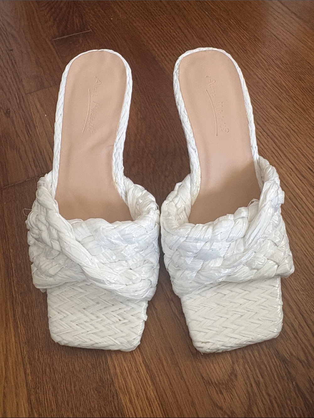 Anne Michelle White Braided Square-Toe Slide Mules